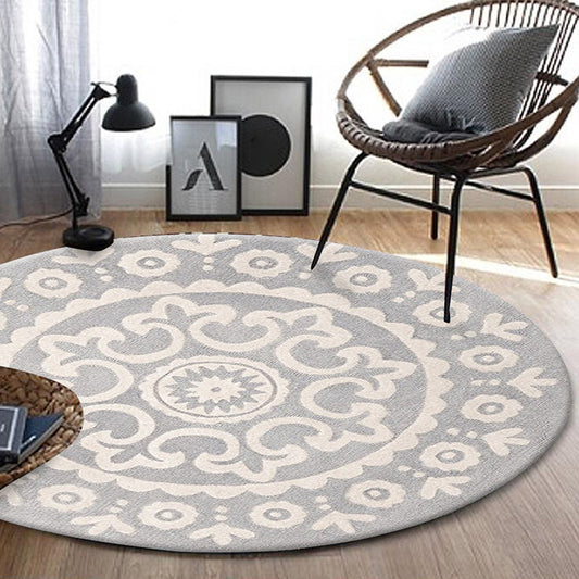 Unique Floral Pattern Rug Grey Bohemian Rug Polyester Pet Friendly Non-Slip Backing Washable Area Rug for Living Room Grey Clearhalo 'Area Rug' 'Moroccan' 'Rugs' Rug' 1947630