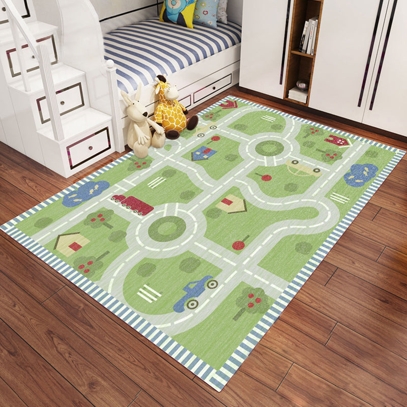 Kids Outer Space Pattern Rug Green and Black Polyester Rug Non-Slip Backing Washable Pet Friendly Carpet for Bedroom Green Clearhalo 'Area Rug' 'Rug' 1947657