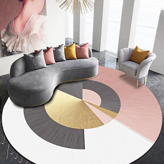 Green Circles Pattern Rug Polyester Modern Rug Washable Anti-Slip Pet Friendly Area Rug for Living Room Grey