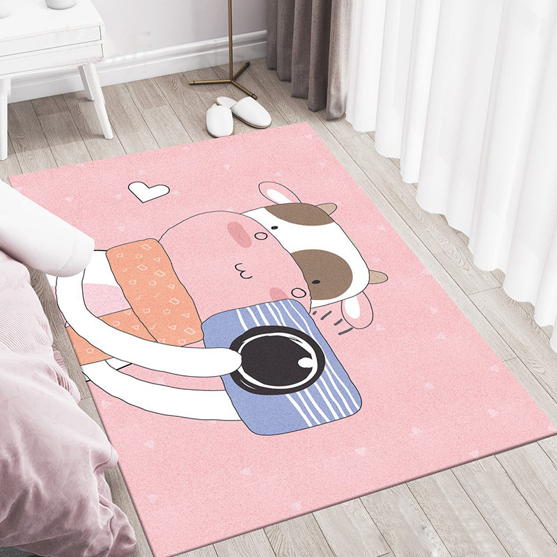Multicolor Cartoon Animal Pattern Rug Polyester Kids Rug Washable Anti-Slip Pet Friendly Area Rug for Bedroom Pink Clearhalo 'Area Rug' 'Rug' 1947677