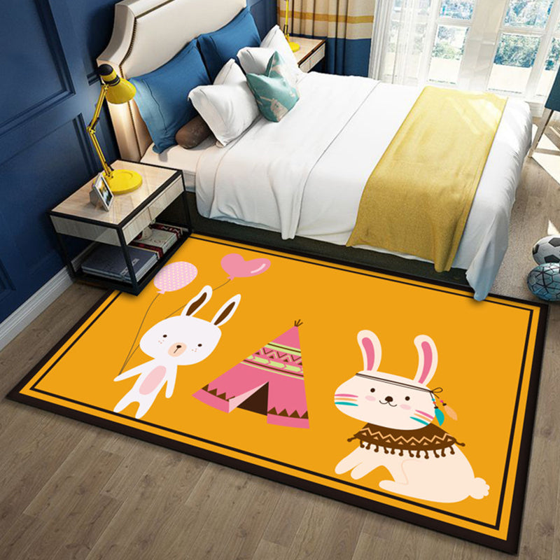 Cute Multicolor Kids Rug Polyester Animal Pattern Rug Washable Pet Friendly Non-Slip Carpet for Nursery Yellow-Red Clearhalo 'Area Rug' 'Rug' 1947678
