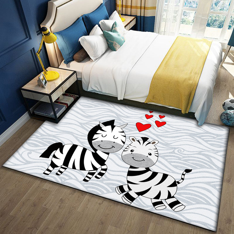 Cute Multicolor Kids Rug Polyester Animal Pattern Rug Washable Pet Friendly Non-Slip Carpet for Nursery Grey Clearhalo 'Area Rug' 'Rug' 1947685