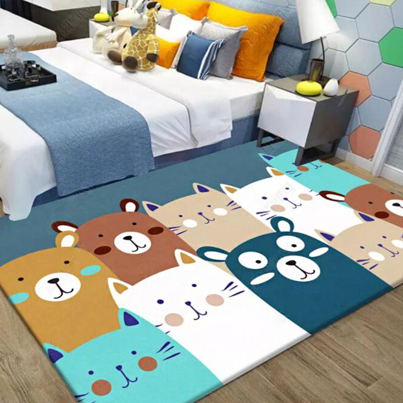 Kids Animal Pattern Rug Multicolor Polyester Rug Non-Slip Backing Washable Pet Friendly Carpet for Home Blue Clearhalo 'Area Rug' 'Rug' 1947696