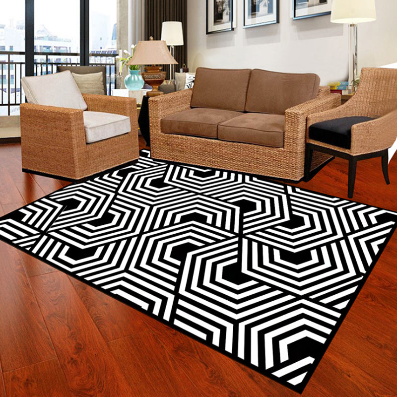 Modernist Geometric Pattern Rug Black Polyester Rug Non-Slip Pet Friendly Washable Are Rug for Bedroom Black Design 1 Clearhalo 'Area Rug' 'Modern' 'Rugs' Rug' 1947764