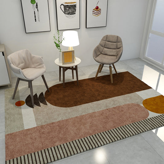 Trendy Geometry Indoor Rug Pastel Color Novelty Carpet Polypropylene Non-Slip Backing Rug for Home Decor Brown
