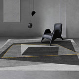 Modern Guest Room Rug Dark Overlapping Geometric Shapes Carpet Polyester Anti-Slip Backing Rug Grey