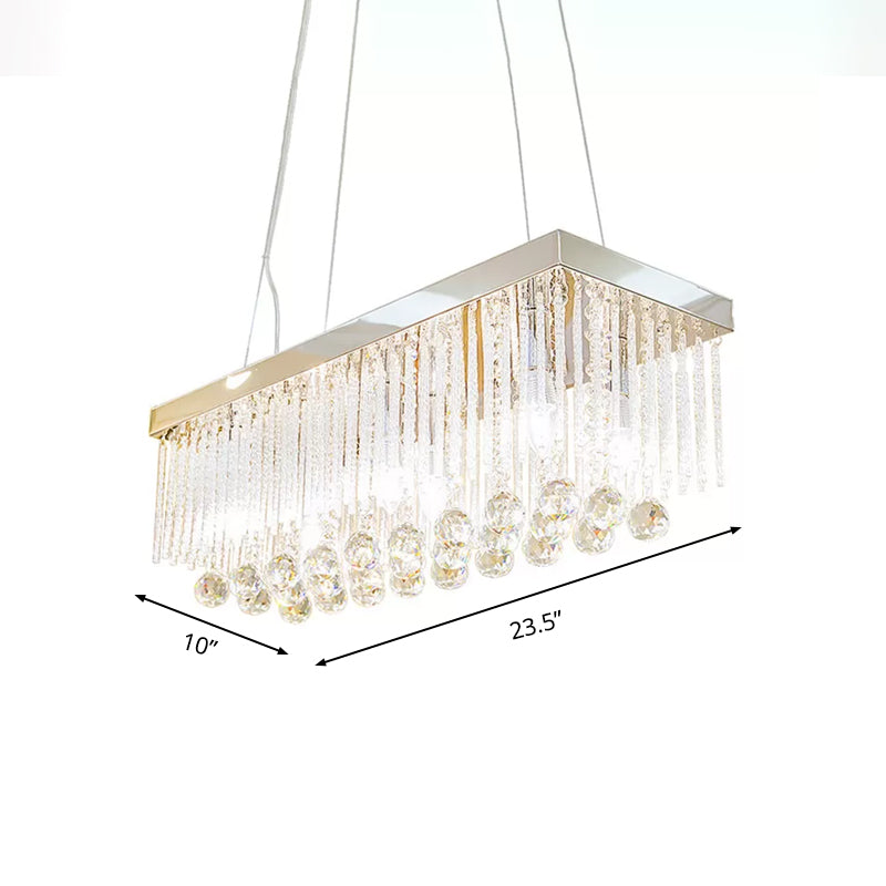 Crystal Ball Chrome Island Light Fixture Rectangle 6 Heads Contemporary Pendant Lighting Clearhalo 'Ceiling Lights' 'Island Lights' Lighting' 1947925