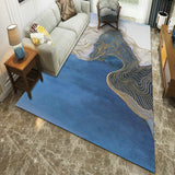Modern Style Area Rug Blue Polyester Machine Washable Area Rug with Abstract Pattern for Living Room Blue