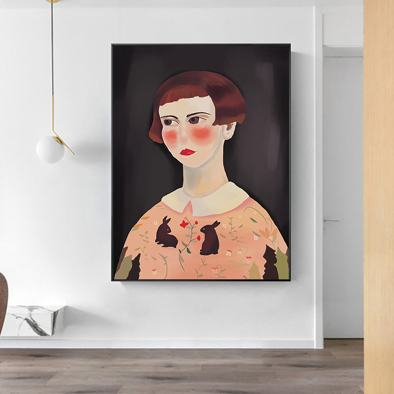 Girl with Rosy Cheeks Art Print Brown Modern Style Wall Decor for Bedroom, Multiple Sizes