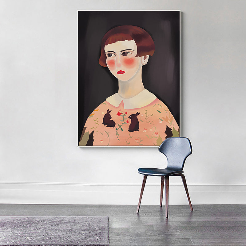 Meisje met rooskleurige wangen Art Print Brown Modern Style Wall Decor voor slaapkamer, meerdere maten