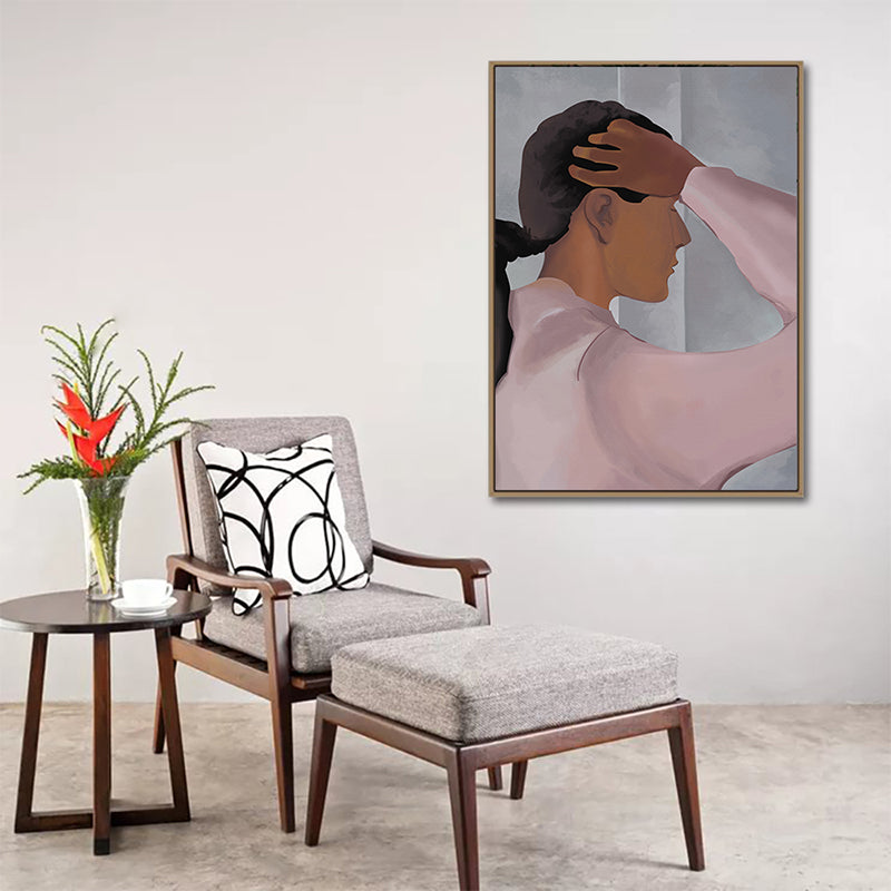 Illustrated Figure Canvas Print Pop Art Textured Living Room Wall Decor in Soft Color