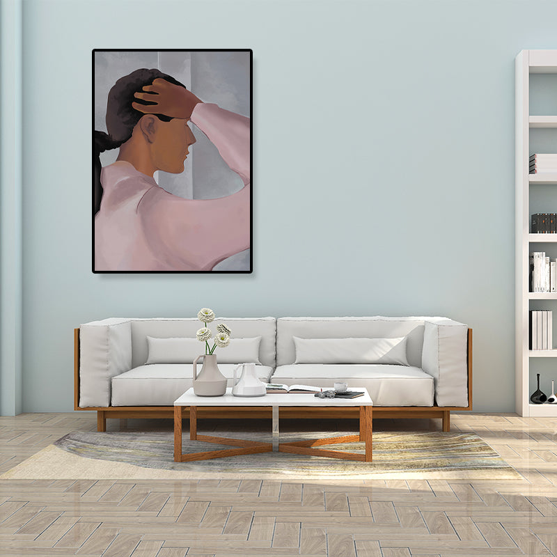 Illustrated Figure Canvas Print Pop Art Textured Living Room Wall Decor in Soft Color