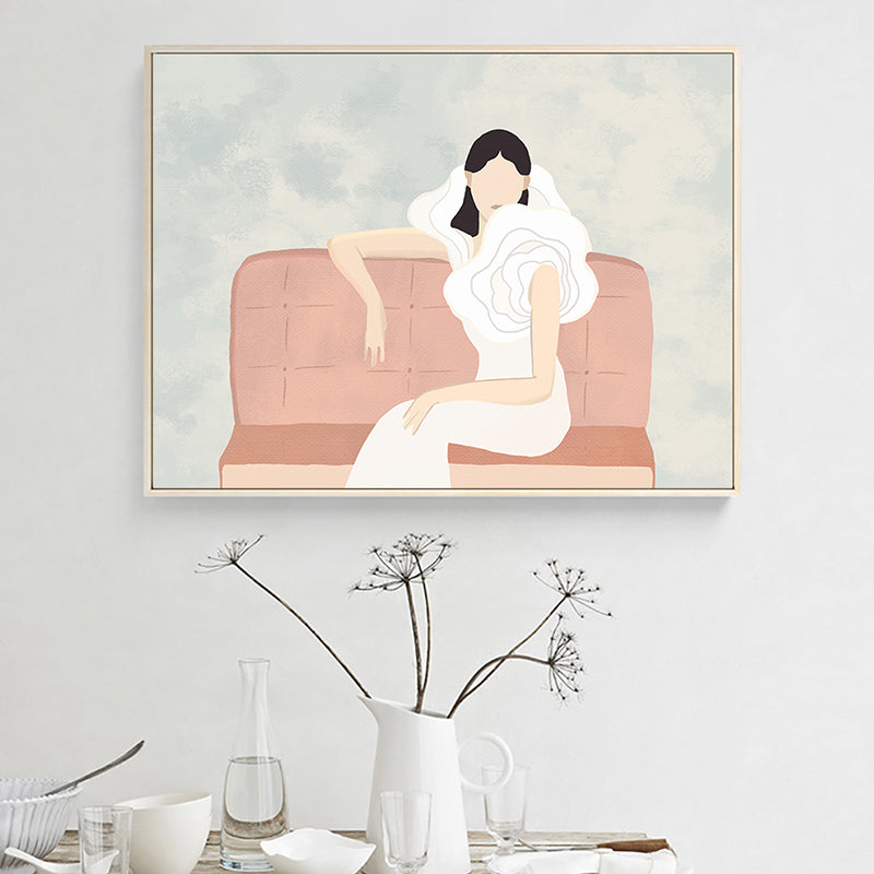 Funky Woman in White Canvas Wall Art Pastel Girls Bedroom Wall Decor, Sizes Optional Clearhalo 'Arts' 'Canvas Art' 1948094