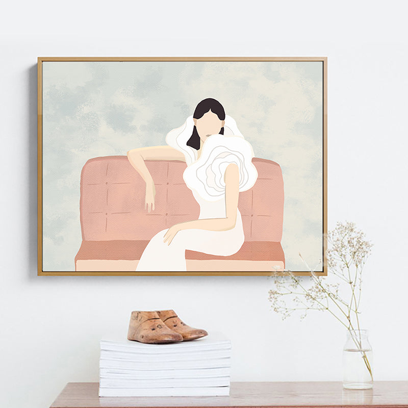 Funky Woman in White Canvas Wall Art Pastel Girls Bedroom Wall Decor, Sizes Optional Clearhalo 'Arts' 'Canvas Art' 1948095