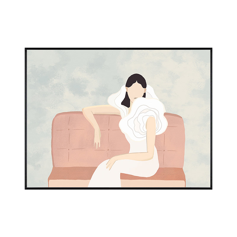 Funky Woman in White Canvas Wall Art Pastel Girls Bedroom Wall Decor, Sizes Optional - Clearhalo - 'Arts' - 'Canvas Art' - 1948096