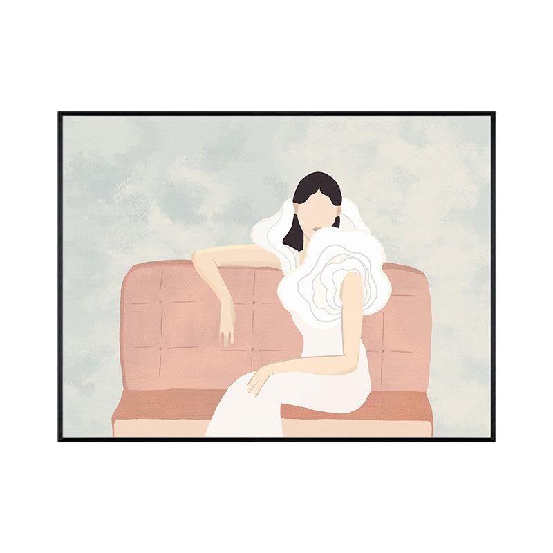 Funky Woman in White Canvas Wall Art Pastel Girls Bedroom Wall Decor, Sizes Optional Clearhalo 'Arts' 'Canvas Art' 1948096