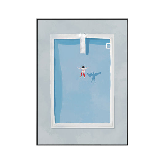 Illustration kleines Mädchen Schwimmkunst Druck Blaues Leinwand Made Wanddekoration, strukturiert