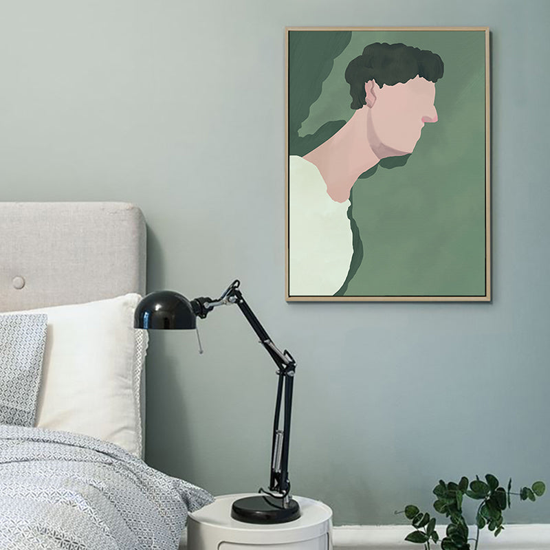Boy Figure Drawing Wall Art Decor Funky Textured Canvas Print in Green for Bedroom - Green - Clearhalo - 'Arts' - 'Canvas Art' - 1948117