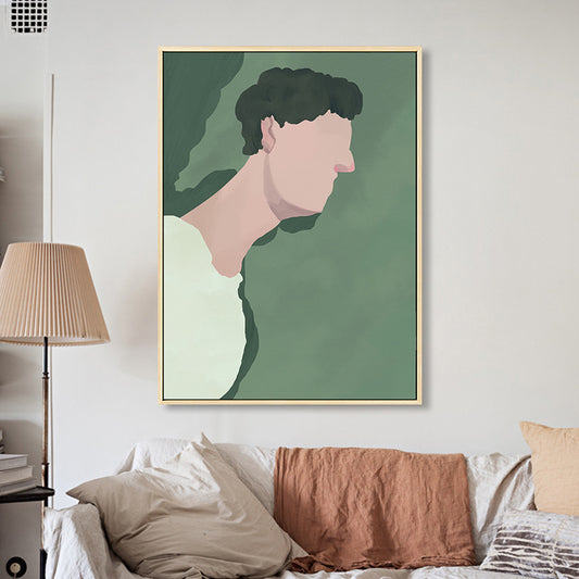 Boy Figure Drawing Wall Art Decor Funky Textured Canvas Print in Green for Bedroom - Clearhalo - 'Arts' - 'Canvas Art' - 1948118
