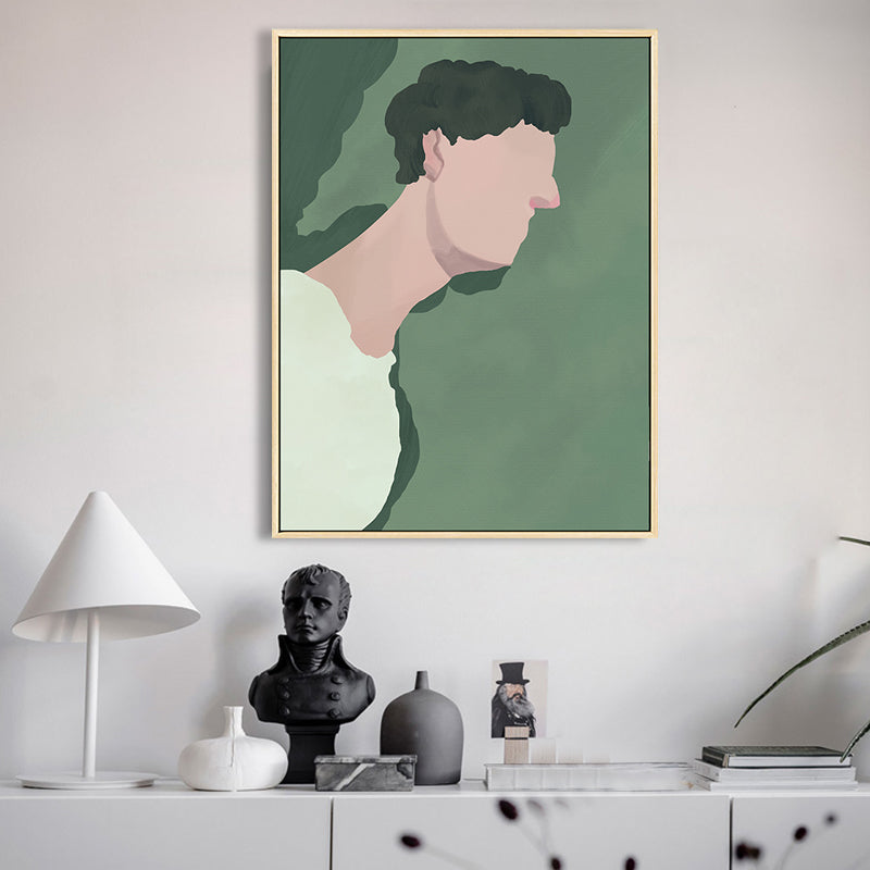 Boy Figure Drawing Wall Art Decor Funky Textured Canvas Print in Green for Bedroom - Clearhalo - 'Arts' - 'Canvas Art' - 1948119