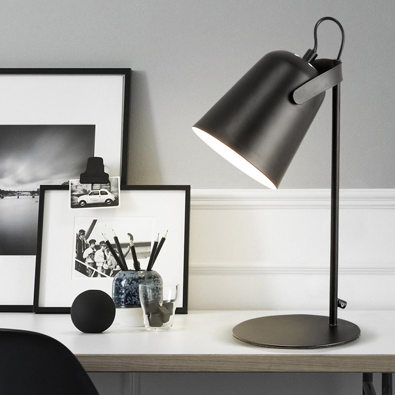 Nordic Style Bucket Desk Light Rotatable 1 Light Metal Plug In Desk Lamp for Dormitory Bedroom Black Clearhalo 'Lamps' 'Table Lamps' Lighting' 194813