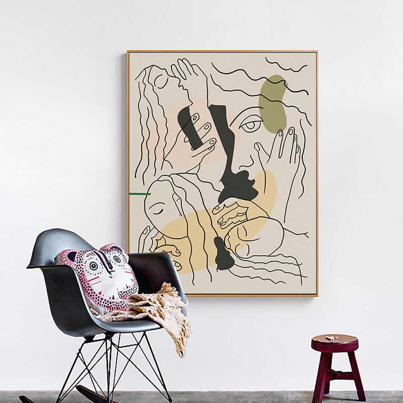 Nostalgic Line Sketch Faces Canvas Art for Living Room, Black and White, Multiple Sizes