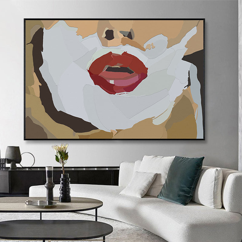 Illustration rote Lippen -Leinwand Druck strukturierter funky Jungen Zimmer Wandkunstdekor in Weiß