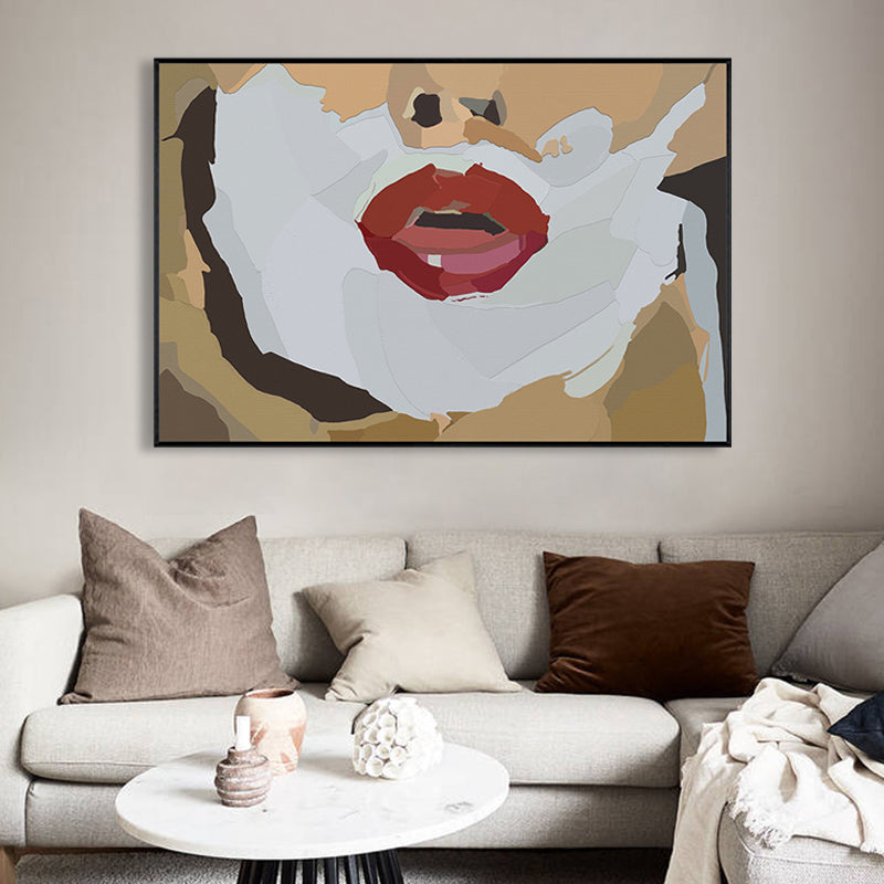 Illustration Red Lip Canvas Print Textured Funky Boys Room Wall Art Decor in White