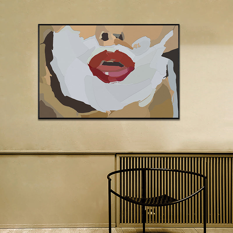 Illustratie rode lip canvas print gestructureerde funky boys room muur kunst decor in wit