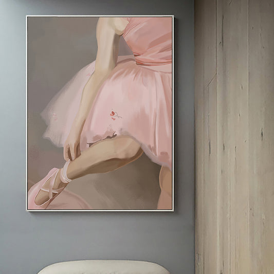 Glam Ballet Girl Wall Art Print Canvas Textured Pink Wall Decor for Sitting Room