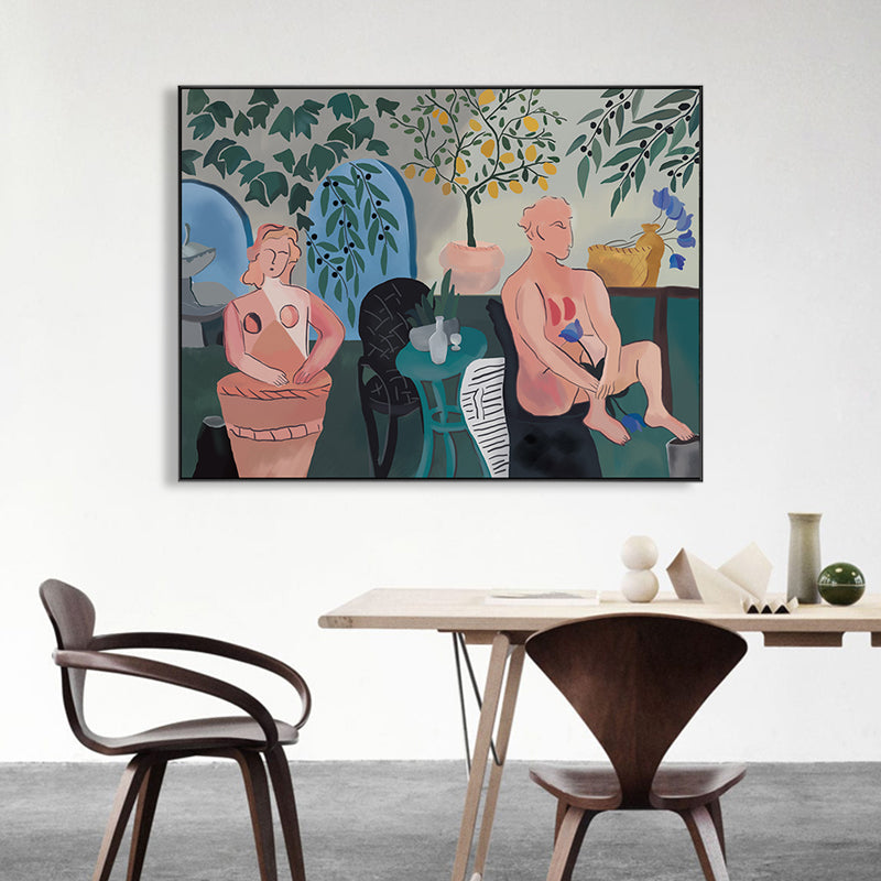 Nude Couples Wall Art Funky Creative Figure Drawing Canvas Print in Brown for Home