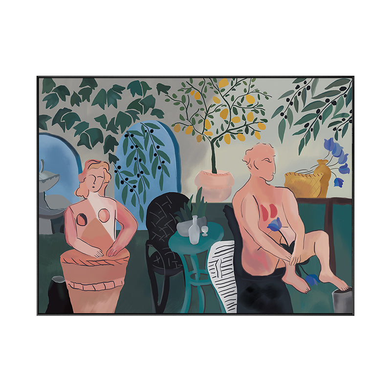 Couple nude art art funky créatif silhouette toile imprimé en marron pour la maison