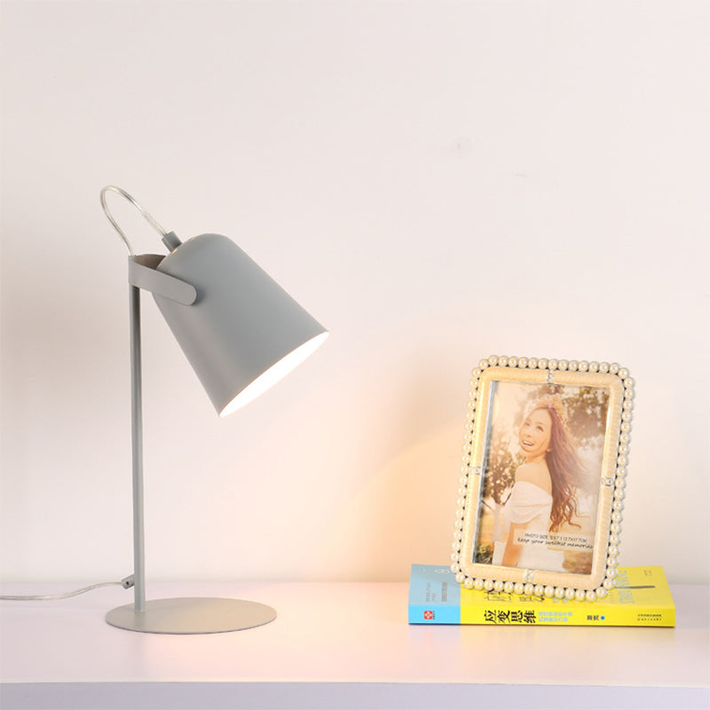 Nordic Style Bucket Desk Light Rotatable 1 Light Metal Plug In Desk Lamp for Dormitory Bedroom Clearhalo 'Lamps' 'Table Lamps' Lighting' 194821