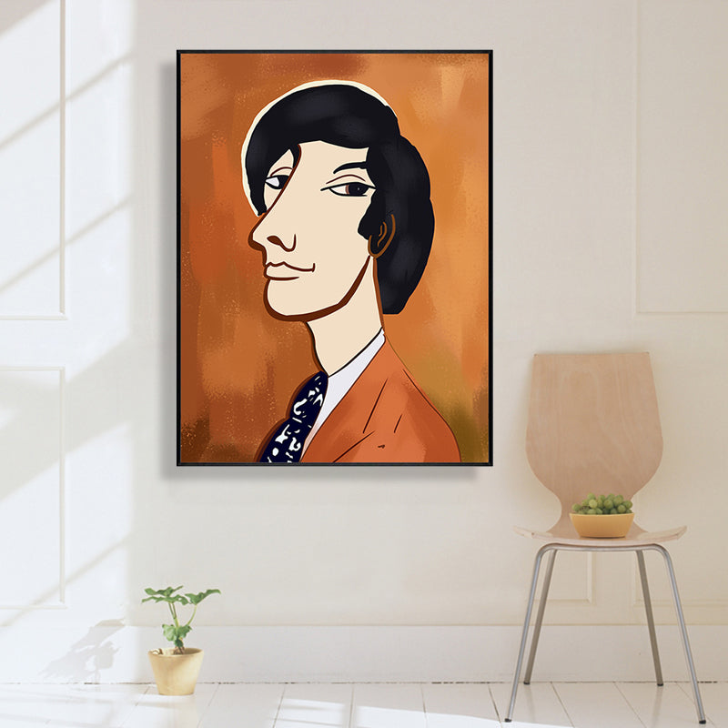 Textured Pastel Color Canvas Funky Figure Drawing Wall Art Decor for Living Room Orange Clearhalo 'Arts' 'Canvas Art' 1948222