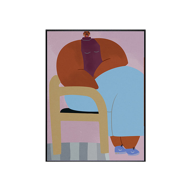 Textured Girl Pondering Art Print Canvas Funky Wall Decor for Hallway, Soft Color Clearhalo 'Arts' 'Canvas Art' 1948288