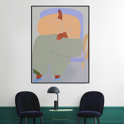 Textured Girl Pondering Art Print Canvas Funky Wall Decor for Hallway, Soft Color Nude Clearhalo 'Arts' 'Canvas Art' 1948297