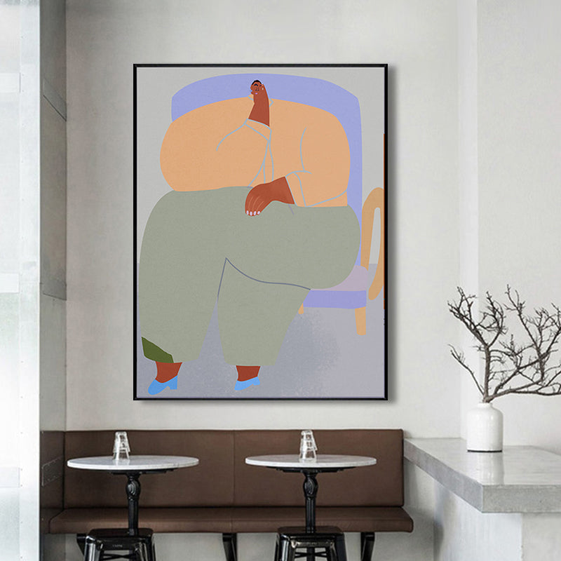 Textured Girl Pondering Art Print Canvas Funky Wall Decor for Hallway, Soft Color Clearhalo 'Arts' 'Canvas Art' 1948298