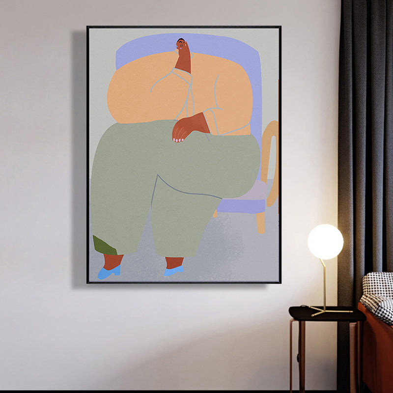 Textured Girl Pondering Art Print Canvas Funky Wall Decor for Hallway, Soft Color Clearhalo 'Arts' 'Canvas Art' 1948299