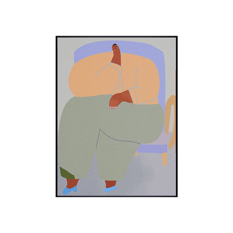 Textured Girl Pondering Art Print Canvas Funky Wall Decor for Hallway, Soft Color Clearhalo 'Arts' 'Canvas Art' 1948300