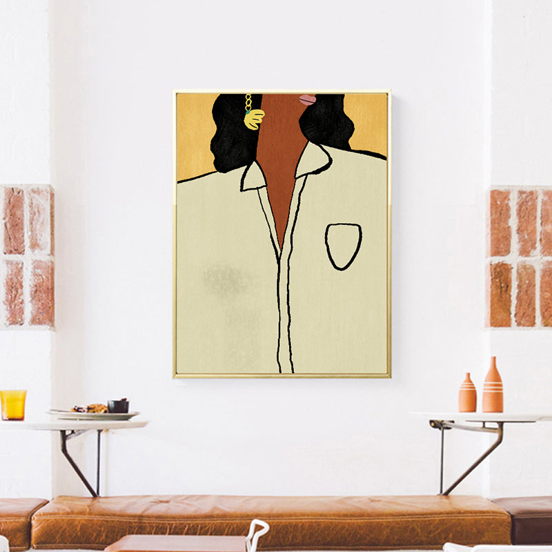 Woman with Earrings Wall Art Textured Funky Living Room Canvas Print for Decoration White Clearhalo 'Arts' 'Canvas Art' 1948301