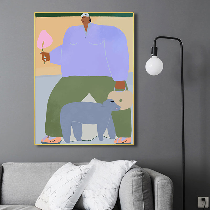 Figure Wall Art Print Bedroom Illustration Fun Time of the Giant Canvas in Soft Color for Decor Blue Clearhalo 'Arts' 'Canvas Art' 1948321