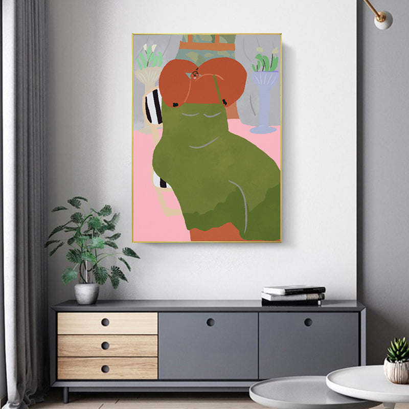 Figure Wall Art Print Bedroom Illustration Fun Time of the Giant Canvas in Soft Color for Decor Green Clearhalo 'Arts' 'Canvas Art' 1948325