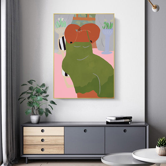 Figure Wall Art Print Bedroom Illustration Fun Time of the Giant Canvas in Soft Color for Decor Green
