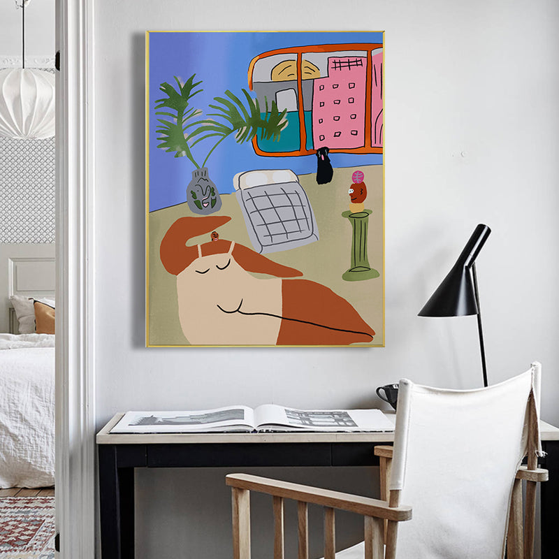 Figure Wall Art Print Bedroom Illustration Fun Time of the Giant Canvas in Soft Color for Decor White Clearhalo 'Arts' 'Canvas Art' 1948329