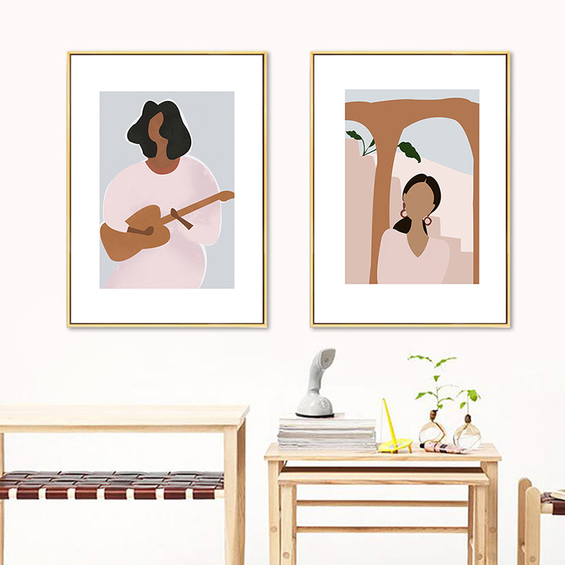 Mori Style Figure Drawing Art Print Soft Color Canvas Wall Decor for Room, Textured Clearhalo 'Arts' 'Canvas Art' 1948381