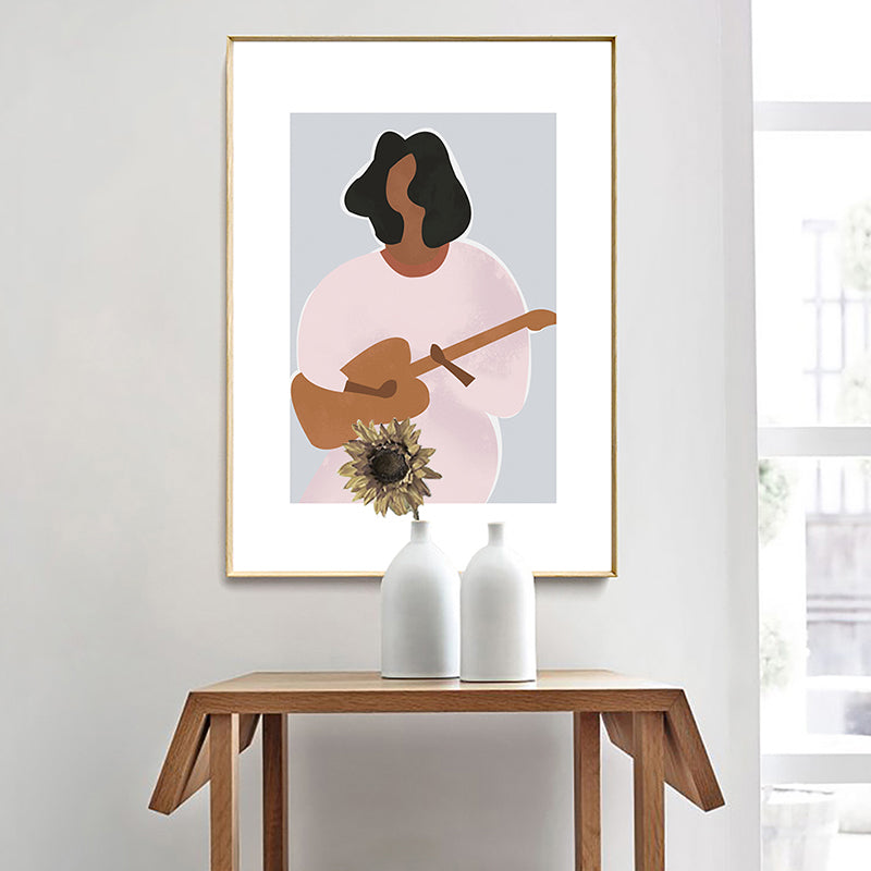Mori Style Figure Drawing Art Print Soft Color Canvas Wall Decor for Room, Textured White Clearhalo 'Arts' 'Canvas Art' 1948383