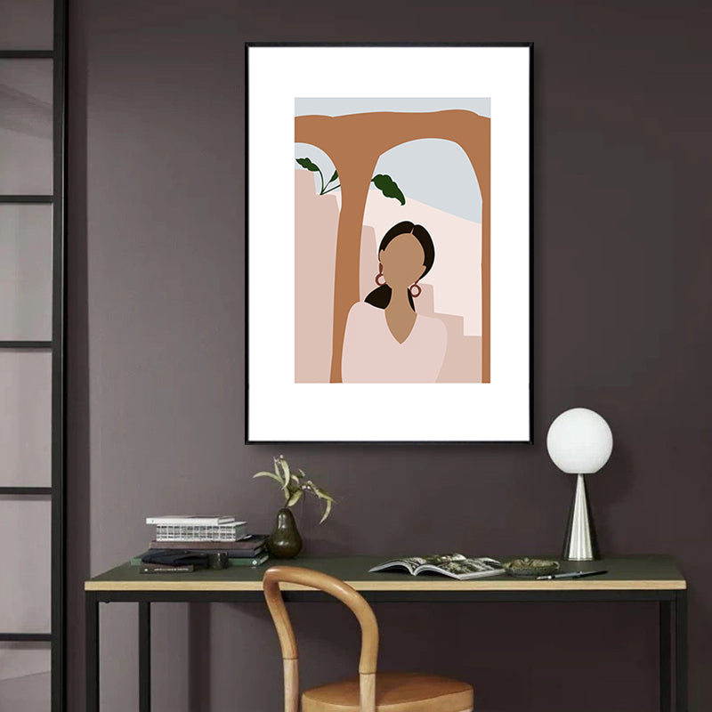 Mori Style Figure Drawing Art Print Soft Color Canvas Wall Decor for Room, Textured Brown Clearhalo 'Arts' 'Canvas Art' 1948389
