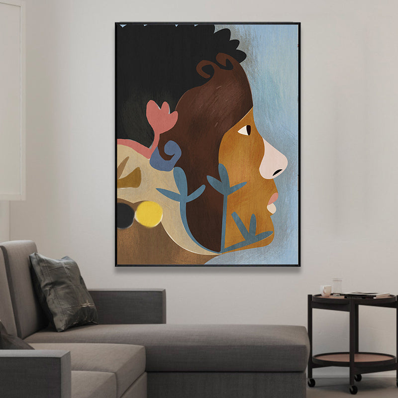Tribal Man Wall Art Living Room Figure Canvas Print in Pastel Color for Home Decoration Brown Clearhalo 'Arts' 'Canvas Art' 1948425