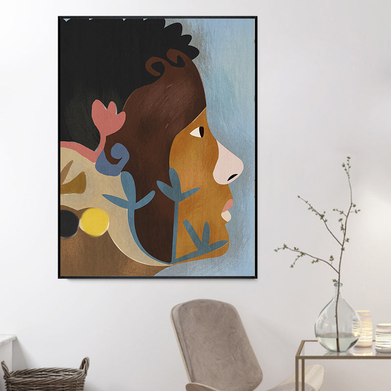 Tribal Man Wall Art Living Room Figure Canvas Print in Pastel Color for Home Decoration Clearhalo 'Arts' 'Canvas Art' 1948426