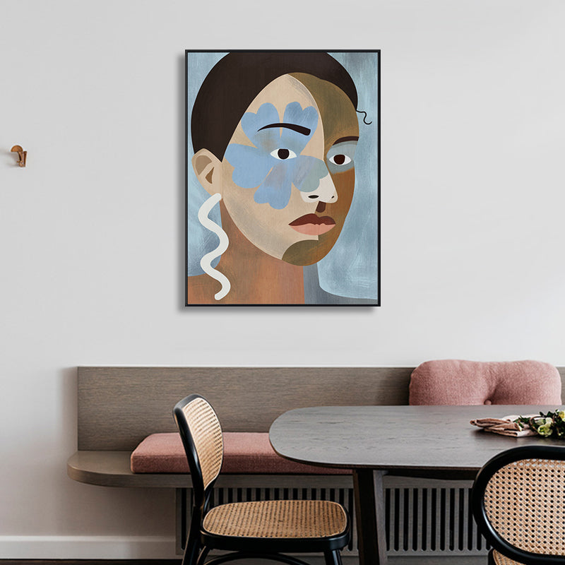 Tribal Man Wall Art Living Room Figure Canvas Print in Pastel Color for Home Decoration Blue Clearhalo 'Arts' 'Canvas Art' 1948433